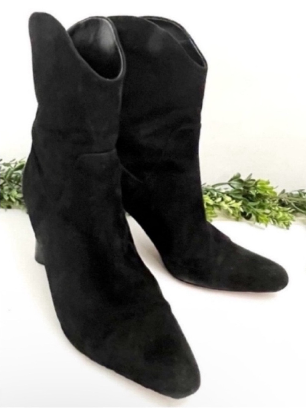 Vince Black Suede Heeled Ankle Boots Size 7